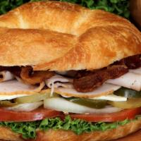 #12. Turkey And Bacon Sandwich · Turkey, Bacon, Lettuces, Tomatoes, Onions, Pickles - with mayonnaise and mustard (and a choi...