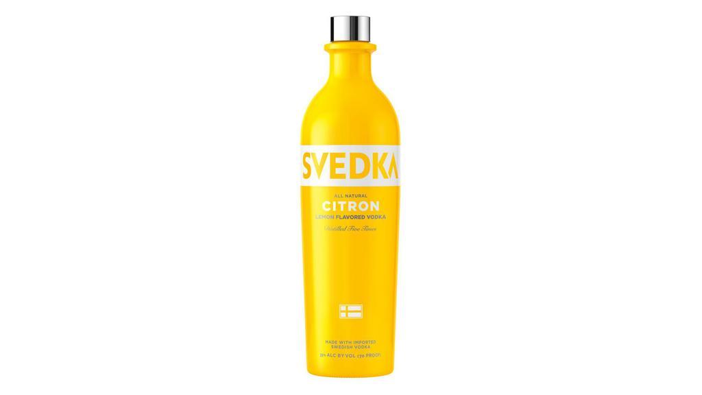 Svedka Vodka Citron Lemon Lime (750 Ml) · SVEDKA Citron Lemon Lime Flavored Vodka is a smooth and easy-drinking citrus vodka that delivers a fresh lemon lime flavor, making it an ideal addition to countless vodka cocktails. Made with the finest spring water and winter wheat, this citrus vodka is distilled five times to remove impurities, resulting in a clean, clear taste with a balanced body and a subtle, rounded sweetness. Infused with natural fresh California lemon and Mexican lime flavors, this SVEDKA vodka is delicious on the rocks or in vodka cocktails. Experience this lime and lemon vodka mixed into sweet cocktails, such as a Grapefruit Gimmie or the signature CITRON PALMER, or chill this 750 mL bottle of distilled vodka for enjoying on its own, savoring the crisp finish. BRING YOUR OWN SPIRIT.¬Æ ENJOY RESPONSIBLY. ¬©2021 Spirits Marque One, San Francisco, CA. Flavored Vodka 35% alc/ vol