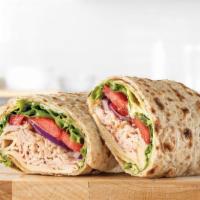 Roast Turkey & Swiss Wrap · Oven-roasted turkey, ripe tomatoes, lettuce, thinly sliced red onions, Swiss Cheese, mayo an...