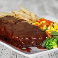 Bbq Ribs Combo · 1/4th rack tender pork BBQ ribs with your choice of 2 sides and 2 dipping sauces.