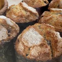 Blueberry Muffin · Classic blueberry muffin made with whole grain Sonora flour and cornmeal