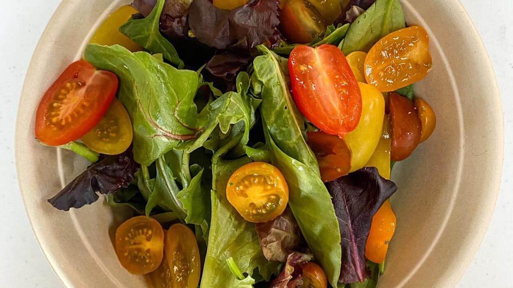 Mesclun Green Salad · Mesclun greens, cherry tomatoes, red wine vinaigrette. (Vegan)
