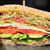 Veggie Sandwich · Avocado, comté, tomato, cucumber, lettuce, sprouts, pickled red onion, house mayo and mustar...