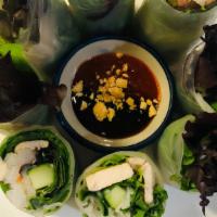 Fresh Roll · Mixed greens, cucumber, carrot and chicken wrapped with rice paper served with hoisin and pe...