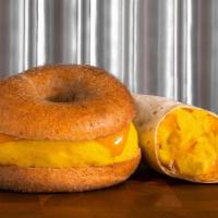 Egg & Cheese Burrito · Egg and cheese breakfast sandwich with cheddar cheese, served on your choice of bagel