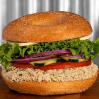 Cold Albacore Tuna Salad · Albacore white tuna salad served with tomato, cucumber, onion, lettuce, jack cheese on your ...