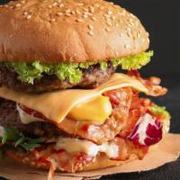 Breakfast Burger · Brioche bun,meat, bacon,american cheese, fried egg, lettuce, tomato, onion,pickles