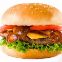 Bacon Cheeseburger · Mouthwatering beef burger with bacon, cheese, lettuce, tomato, and onion. Served with a side...