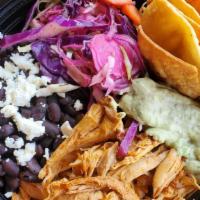 Chicken Tinga Bowl · Shredded Chicken cooked in a chipotle tomato sauce, Mexican rice, black beans, watermelon ra...