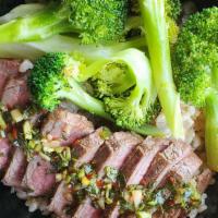 Forage 500 Steak · 4 oz. steak with 1 oz. chimichurri, 8 oz. brown rice and 3 oz. broccoli.