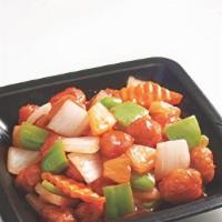 Sweet & Sour Chicken Or Pork · Deep fried chicken to golden brown with carrots, onions, bell pepper, and pineapple chunks i...