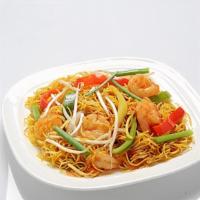 Singapore Shrimp Style Rice Noodle · Thin rice noodle with bell pepper, onion, bean sprouts, and shrimp wok stir-fried in yellow ...