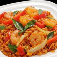 Thai Spicy Fried Rice · Spicy. Egg Thai spicy fresh chili, brown onion, bell pepper, and fresh basil leaves, choice ...