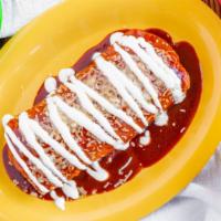 Wet Burrito · Flour tortilla, choice of meat, rice, beans, sour cream cheese and pico de gallo topped with...