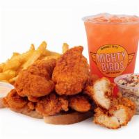 Combo #3 · 6 tenders, fries, a slice of bread, mighty sauce, and a regular size soft drink.