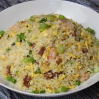 楊州炒飯 Yeung Chow Fried Rice · Our most popular fried rice! Shrimp, Chinese sausage, eggs, green onions