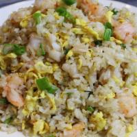 香蒜蝦炒飯 Shrimp & Minced Garlic Fried Rice · Shrimp, squid, fish, XO sauce. Spicy.