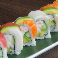 Rainbow Roll · In: California roll. Out: four different kinds of fish.