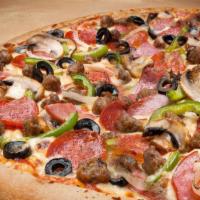 Large - Loca Supreme · Pepperoni, sausage, ham, beef, mushrooms, green peppers, onions and olives.
