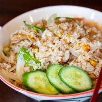 Garlic Chicken Fried Rice · Jasmine rice with minced garlic, ground chicken, egg, garlic oil, scallions and cabbage. Ser...