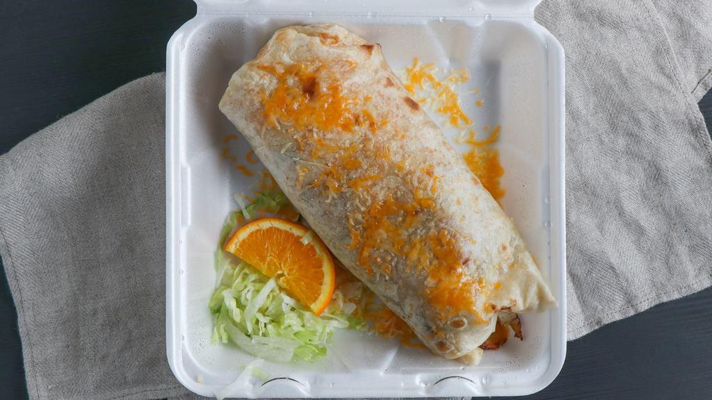 Mega Wet Burrito · Your choice of meat, beans, rice, fajita vegetables, cheese, guacamole, and sour cream. Covered with enchilada sauce and melted cheese. Add Beef with extra cost.