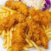Chicken Tenders Dinner · Crispy, all white meat chicken strips served with coleslaw and fries.