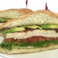 Rubyclub · Hand-carved turkey breast with thick-cut bacon, crisp lettuce, tomato, mayo and sliced avoca...
