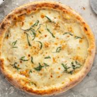 White Pizza · Fresh pizza made with mozzarella cheese, white sauce and olive oil.