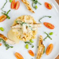 Mac & Chicken · Elbow pasta in creamy cheesy alfredo sauce with grilled chicken.