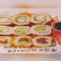 Fried Combo Roll · Fried spicy tuna 4pc, fried ca roll 4pc, crunch roll 4pc.