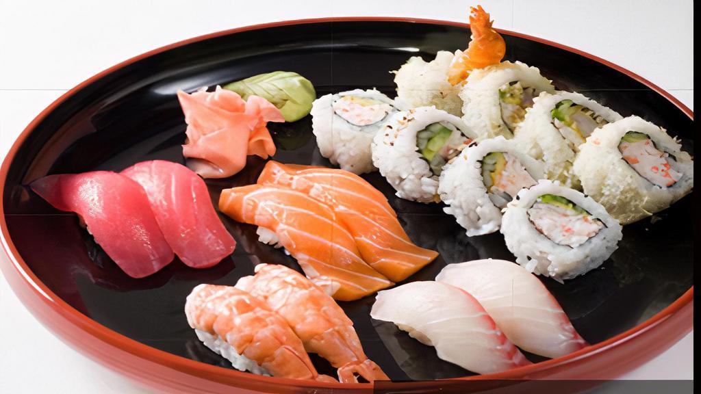 8 Pcs Sushi & Roll · 8 Pcs Sushi, Served Garden Salad and Miso Soup ( Tuna, Salmon), 4 Pcs California Roll, 4 Pcs Crunch Roll