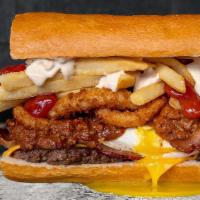 Fat Bruin. · Cheeseburgers | Chili | Crisp Bacon | Onion Rings | 
Fried Eggs | Fries | Garlic Aioli | Ket...