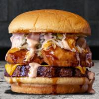 Chicken Teriyaki Burger. · 1/4 Pound USDA Certified Black Angus Beef | 
Melted American | Chicken Fingers | Szechuan Sl...
