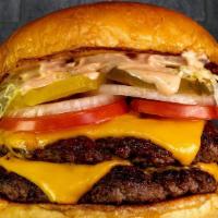 Double Cheeseburger. · Two 1/4 Pound USDA Certified Black Angus Beef | 
American Cheese | Shredded Lettuce | Tomato...