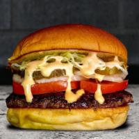 Hamburger. · 1/4 Pound USDA Certified Black Angus Beef | 
Shredded Lettuce | Tomato | Onion | Pickles | F...