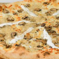 Cacio E Pepe Pizza · House-made pecorino sauce, mushroom, burrata cheese, fresh-cracked black pepper