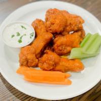 Buffalo Wings (6 Pieces) · Mary's organic chicken, house-made buffalo sauce, served with veggies & house-made ranch
