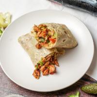 Pollo Asado Burrito · Meat, guacamole, and pico de gallo.