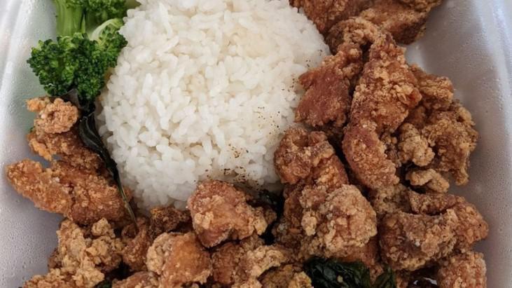 Popcorn Chicken With Rice · Popcorn chicken served with rice and Steam vegetable