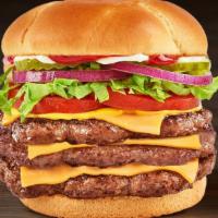 Triple Big Buford · The boss of all burgers is made for The Fast Foodie with three large hand-seasoned, 100% bee...
