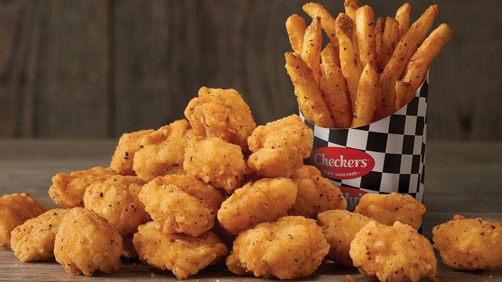 Half-Pound* Chicken Bites And Fries · Too much flavor for their own good. Get a half-pound of our crispy, juicy, perfectly seasoned, all-white meat chicken bites, and fries.