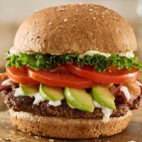 Avocado Bacon Club Burger · Certified Angus Beef, sliced avocado, applewood smoked bacon, lettuce, tomatoes, ranch, mayo...