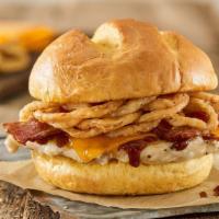 Bbq Bacon Cheddar Grilled Chicken Sandwich · Grilled chicken breast, aged cheddar cheese, applewood smoked bacon, haystack onions, bbq sa...