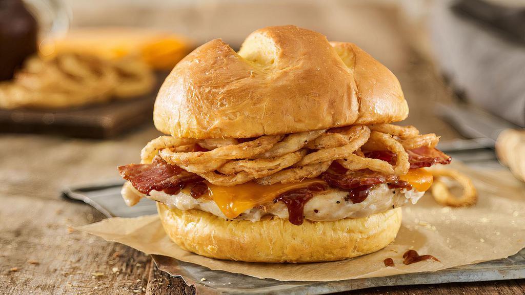 Bbq Bacon Cheddar Grilled Chicken Sandwich · Grilled chicken breast, aged cheddar cheese, applewood smoked bacon, haystack onions, bbq sauce, toasted bun