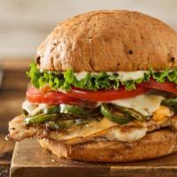 Colorado Grilled Chicken · Grilled chicken breast, pepperjack cheese, melted cheddar cheese, grilled chiles, lettuce, t...
