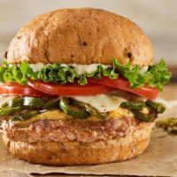 Colorado Turkey Single · Grilled turkey burger, pepperjack cheese, melted cheddar cheese, grilled chiles, lettuce, to...