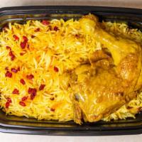Zereshk Polo · Aromatic basmati rice perfectly seasoned and flavored with rich saffron, topped with sweet s...