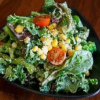 Jinya Quinoa Salad  · baby greens, green kale, broccoli and white quinoa, kidney beans, garbanzo beans tossed with...