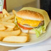 Cheese Burger · 1/4lb   patty, lettuce, onions, tomato & 1000 dressing.