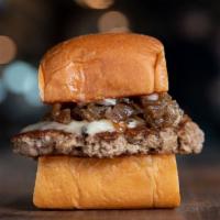 Impossible Slider · Impossible Burger (100% plant based) mayo, white American cheese, and caramelized onions. Se...